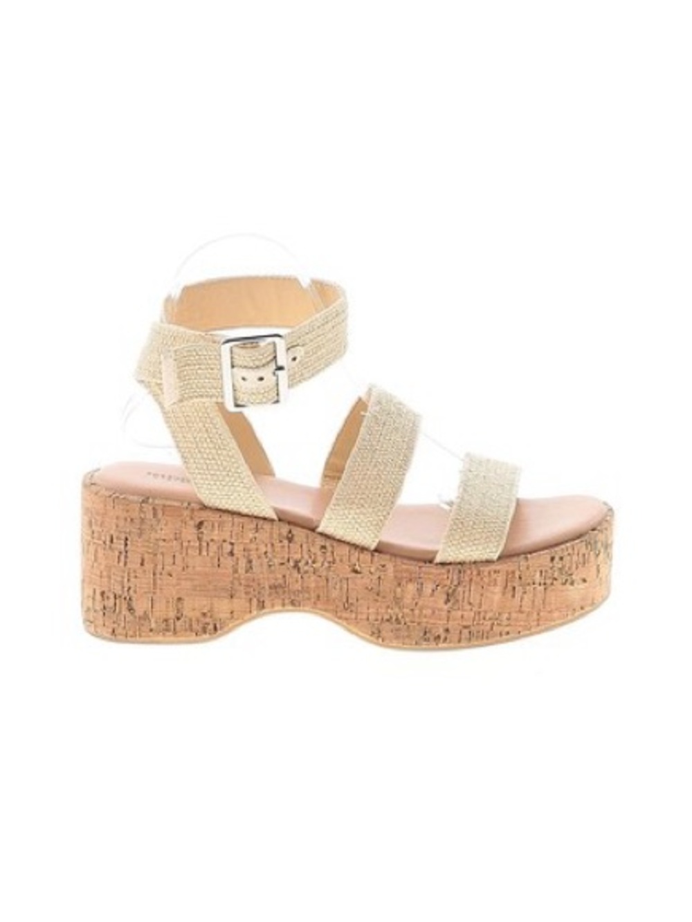 Womens Beige Cork Platform Sandals with Ankle Strap